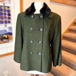 Tahari Jacket Blazer Double Breasted Faux Fur Collar